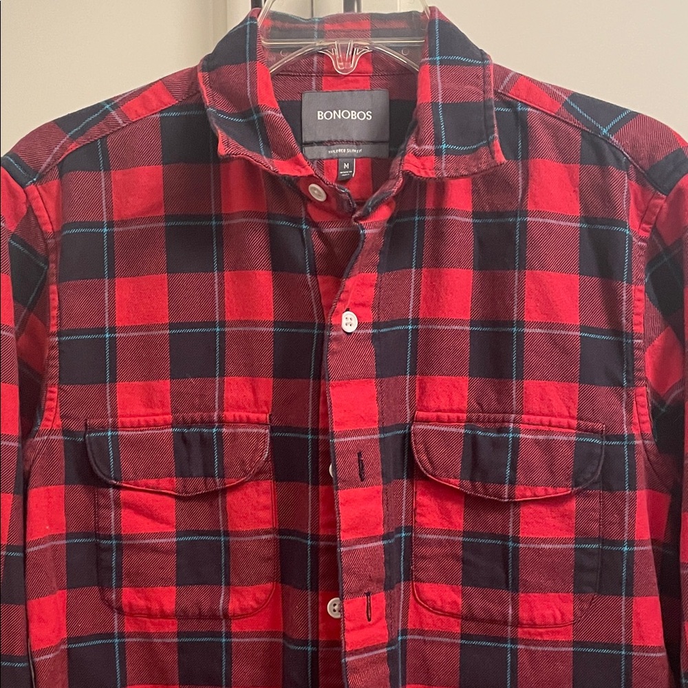 Bonobos Red and Black Plaid Casual Shirt M